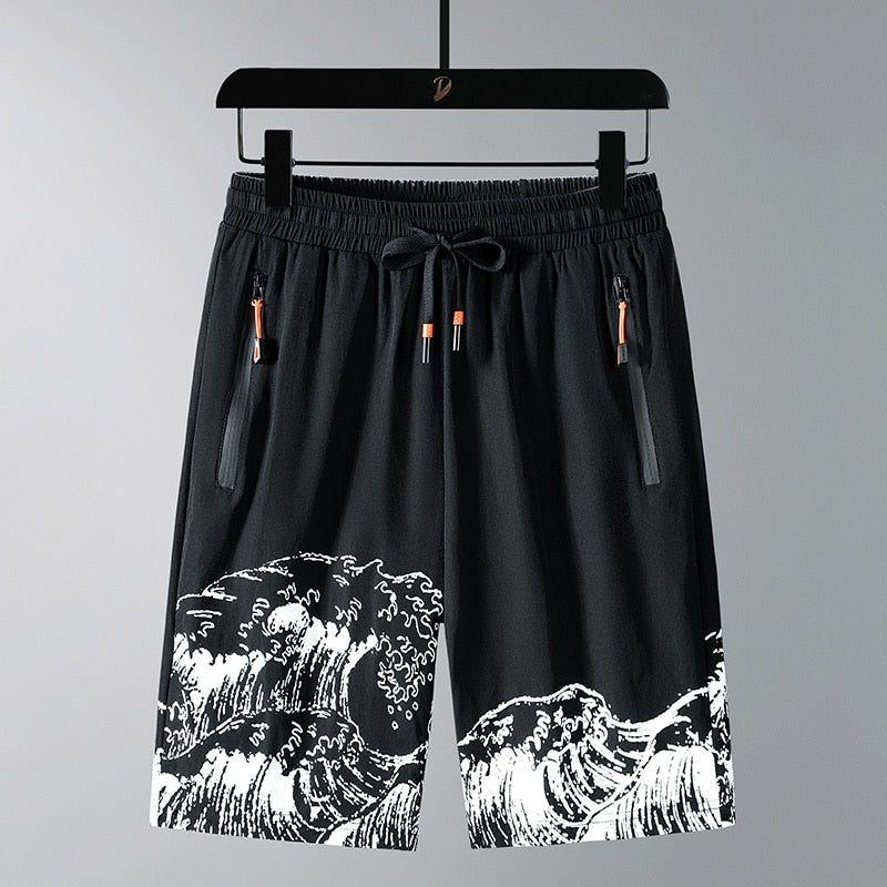Herren-Sweatshorts mit Meereswellen-Grafik und verstellbarem Bund