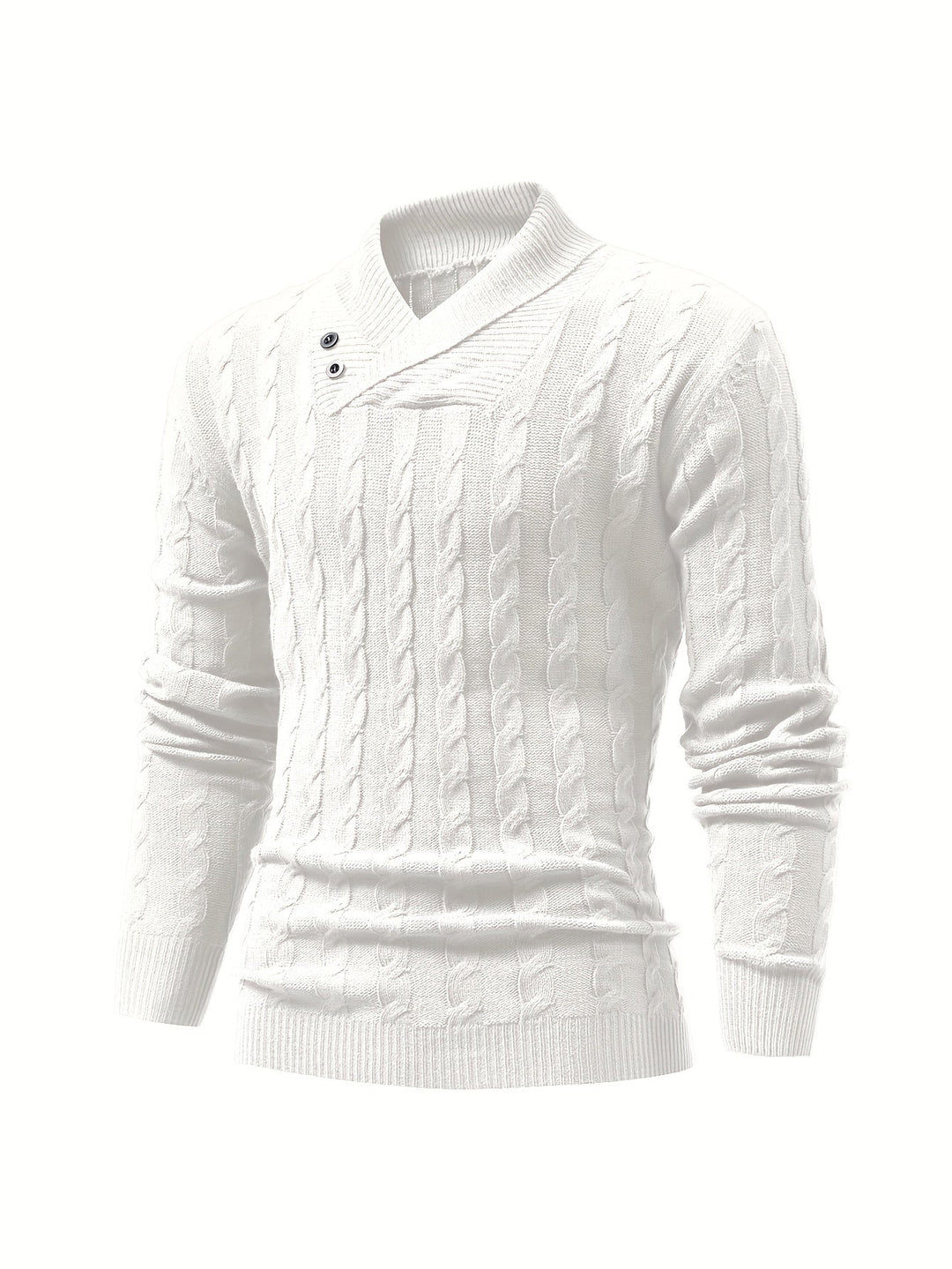 Stilvoller Strickpullover mit Zopfmuster und Knopfkragen