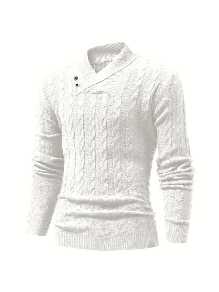 Stilvoller Strickpullover mit Zopfmuster und Knopfkragen