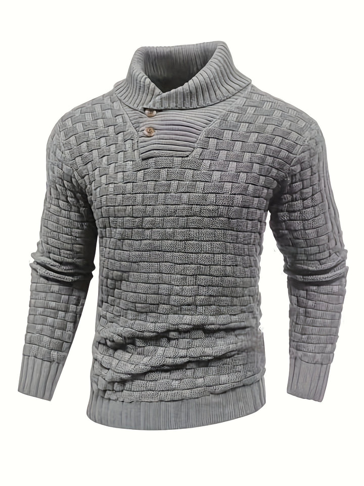 Herren-Strickpullover mit grobem Muster und Knopfkragen