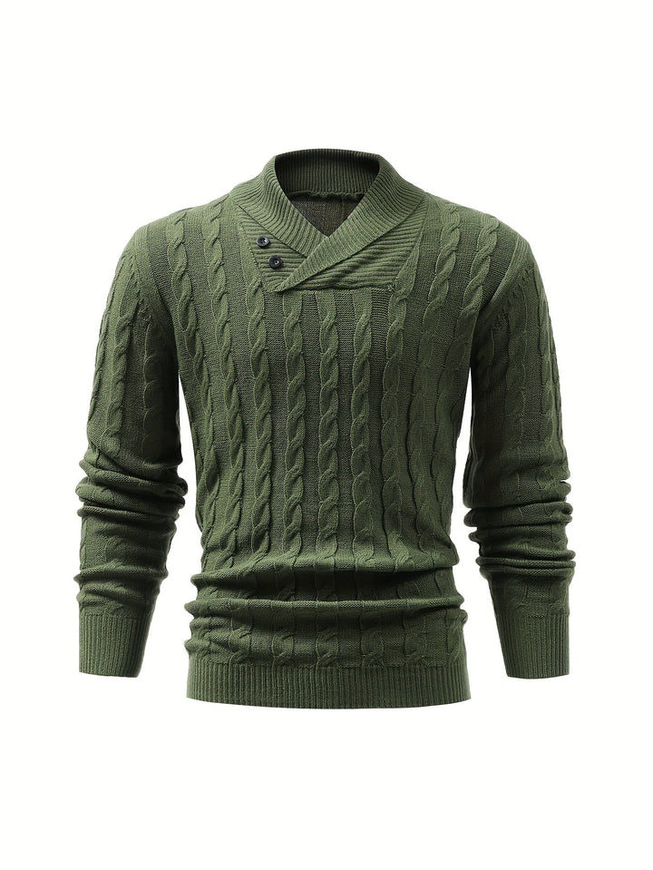 Stilvoller Strickpullover mit Zopfmuster und Knopfkragen