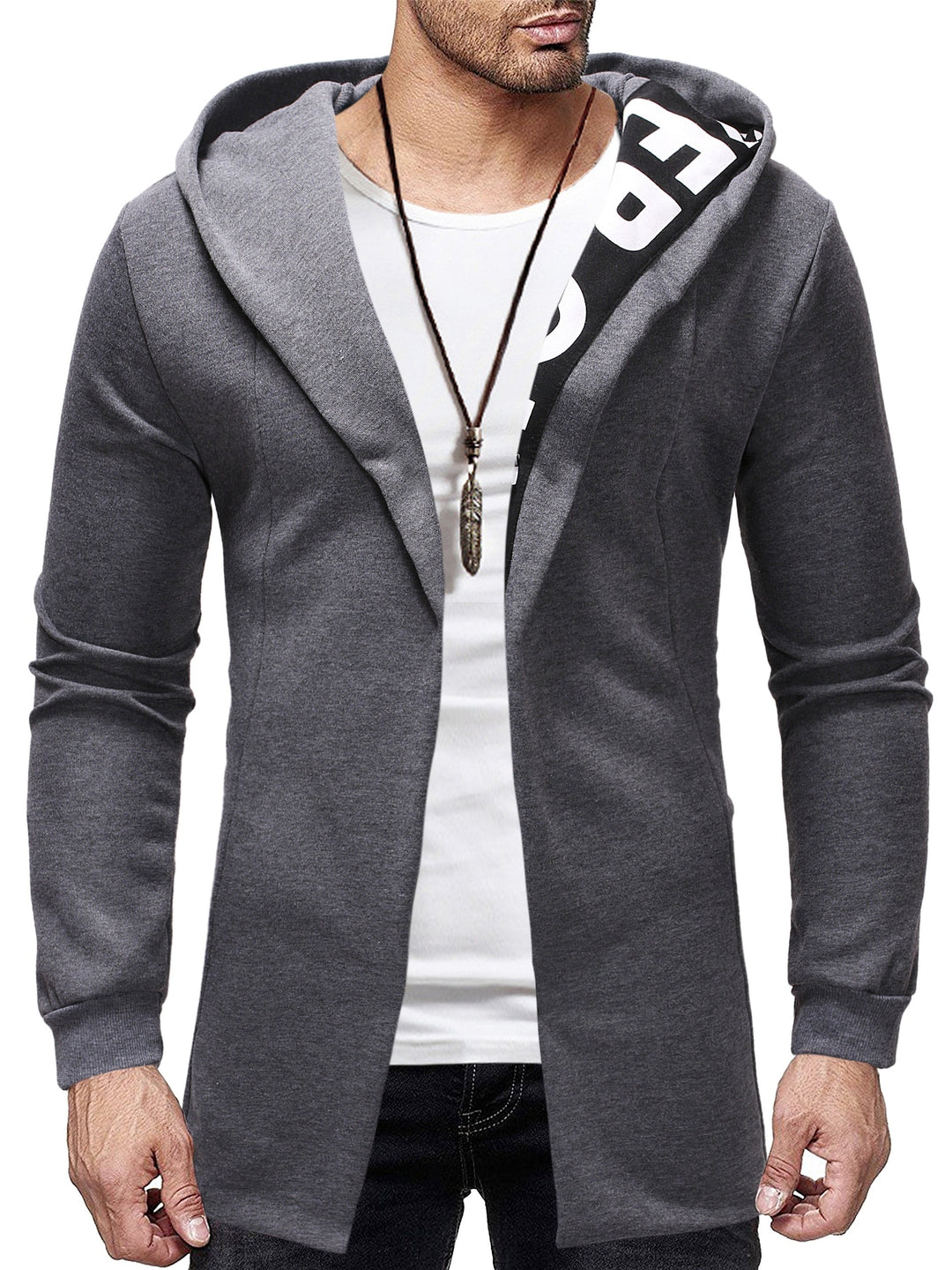 Herren Langer Kapuzenpullover ohne Verschluss