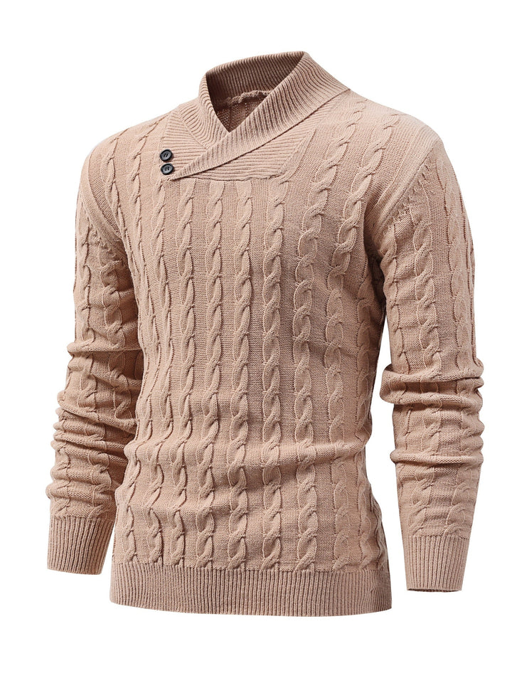 Stilvoller Strickpullover mit Zopfmuster und Knopfkragen
