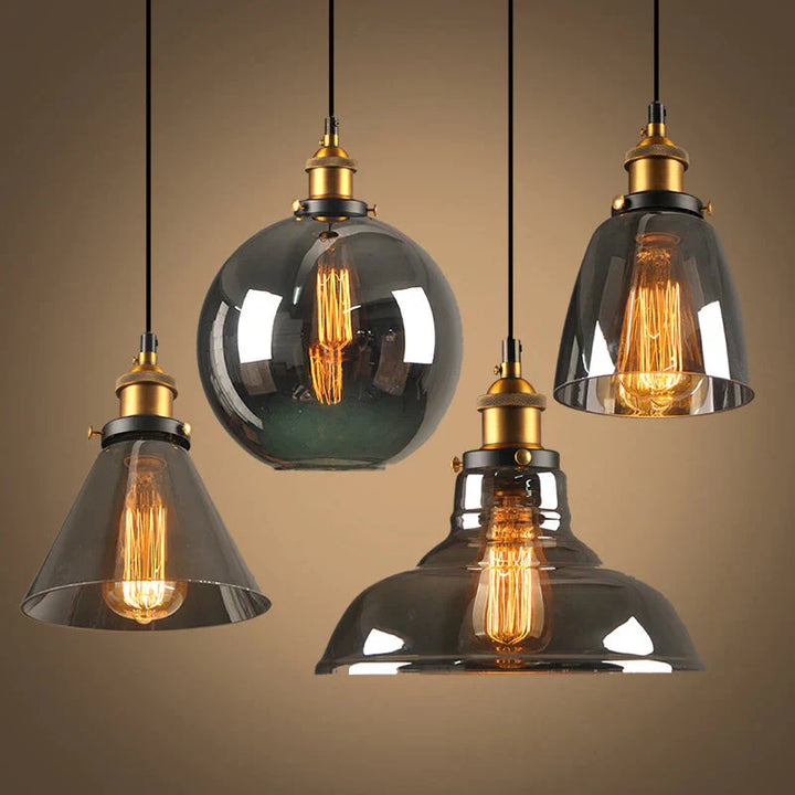 Industrielle Pendelleuchte mit Rauchglas – Retro-Design