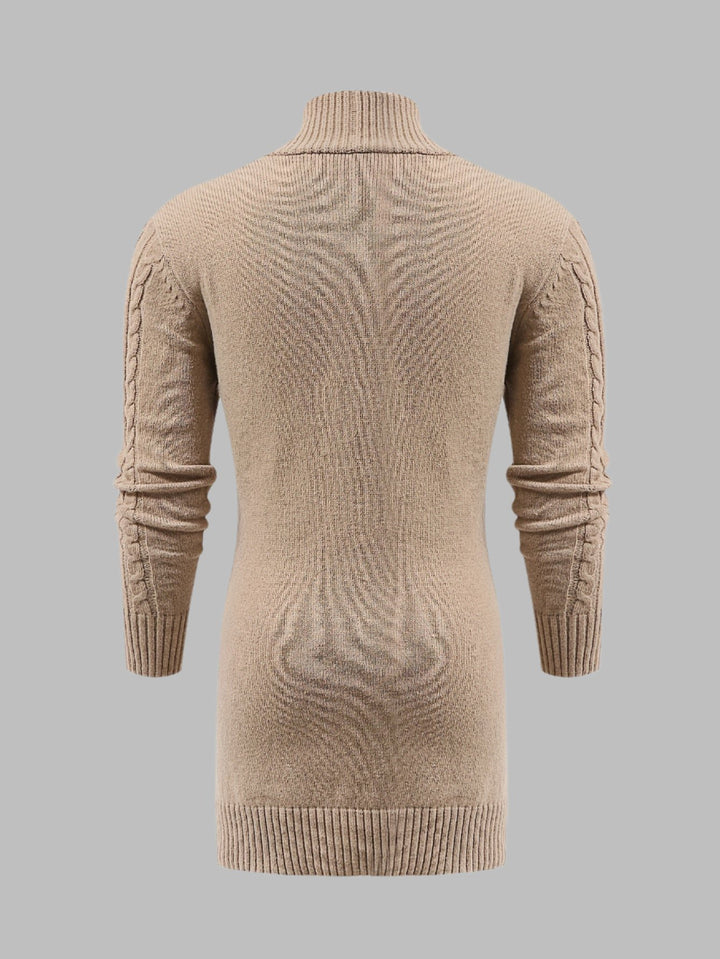 Langer Herren-Cardigan mit Zopfmuster und Knöpfen