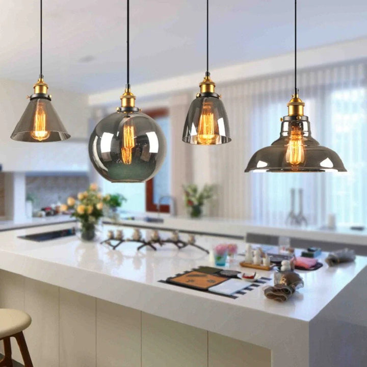 Industrielle Pendelleuchte mit Rauchglas – Retro-Design