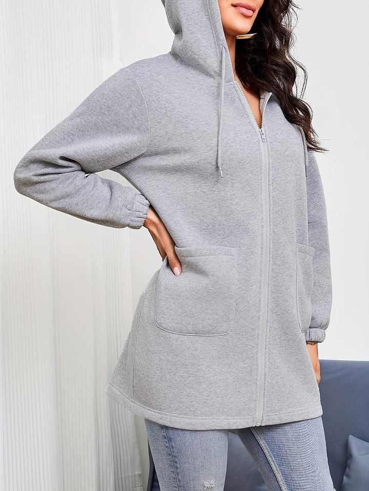 Damen-Kapuzenjacke mit längerem Schnitt und Reißverschluss