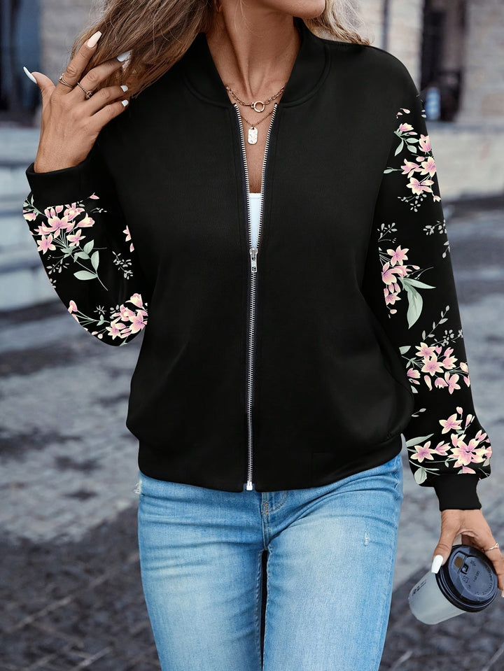 Damen Bomberjacke mit floralen Ärmeln