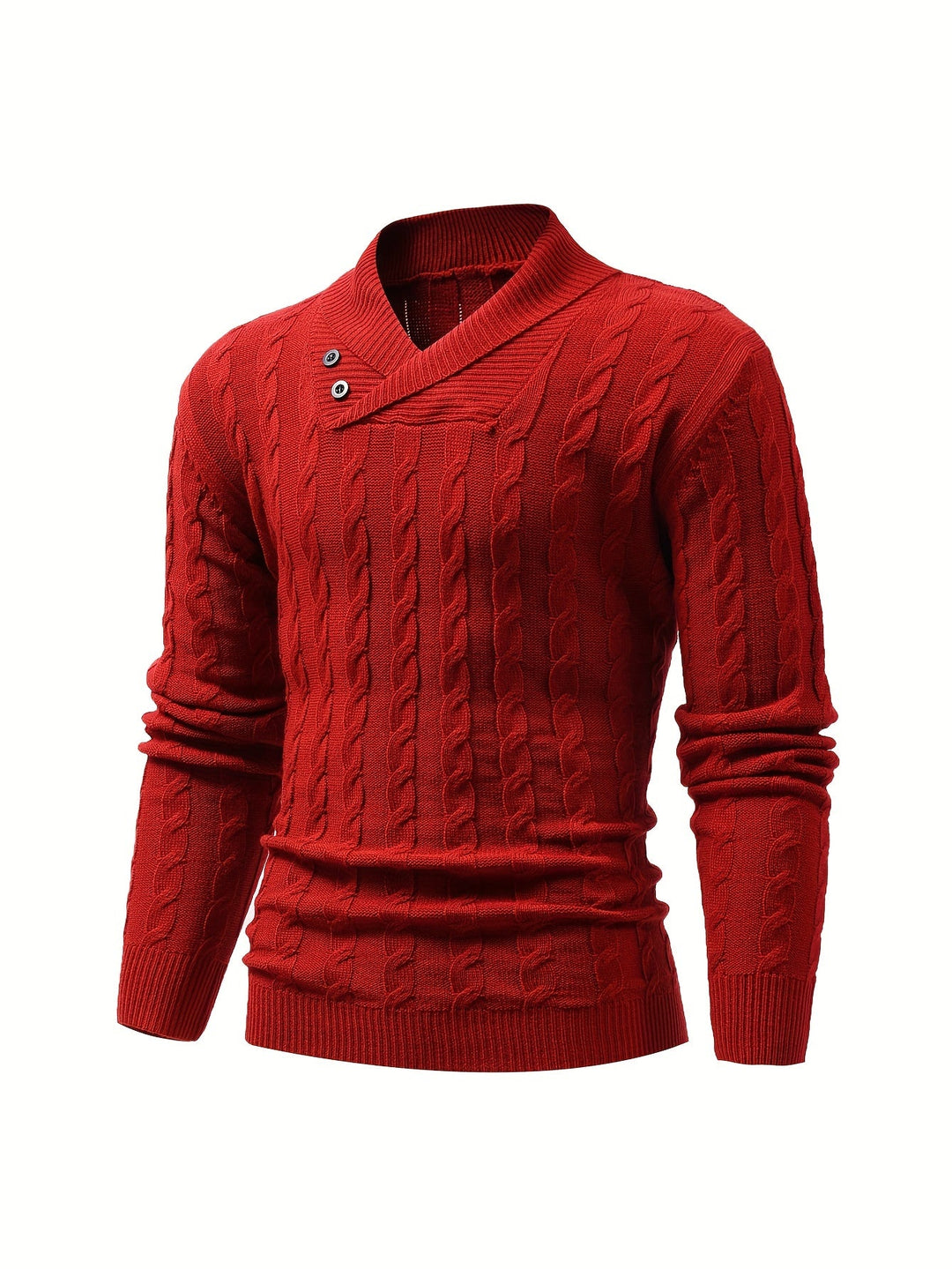 Stilvoller Strickpullover mit Zopfmuster und Knopfkragen