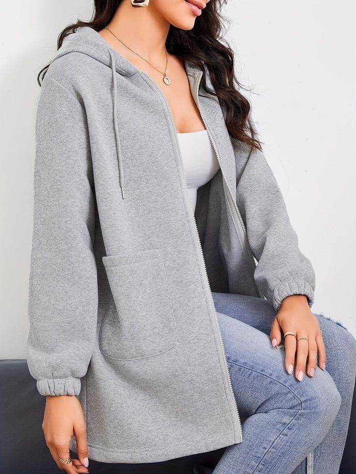 Damen-Kapuzenjacke mit längerem Schnitt und Reißverschluss