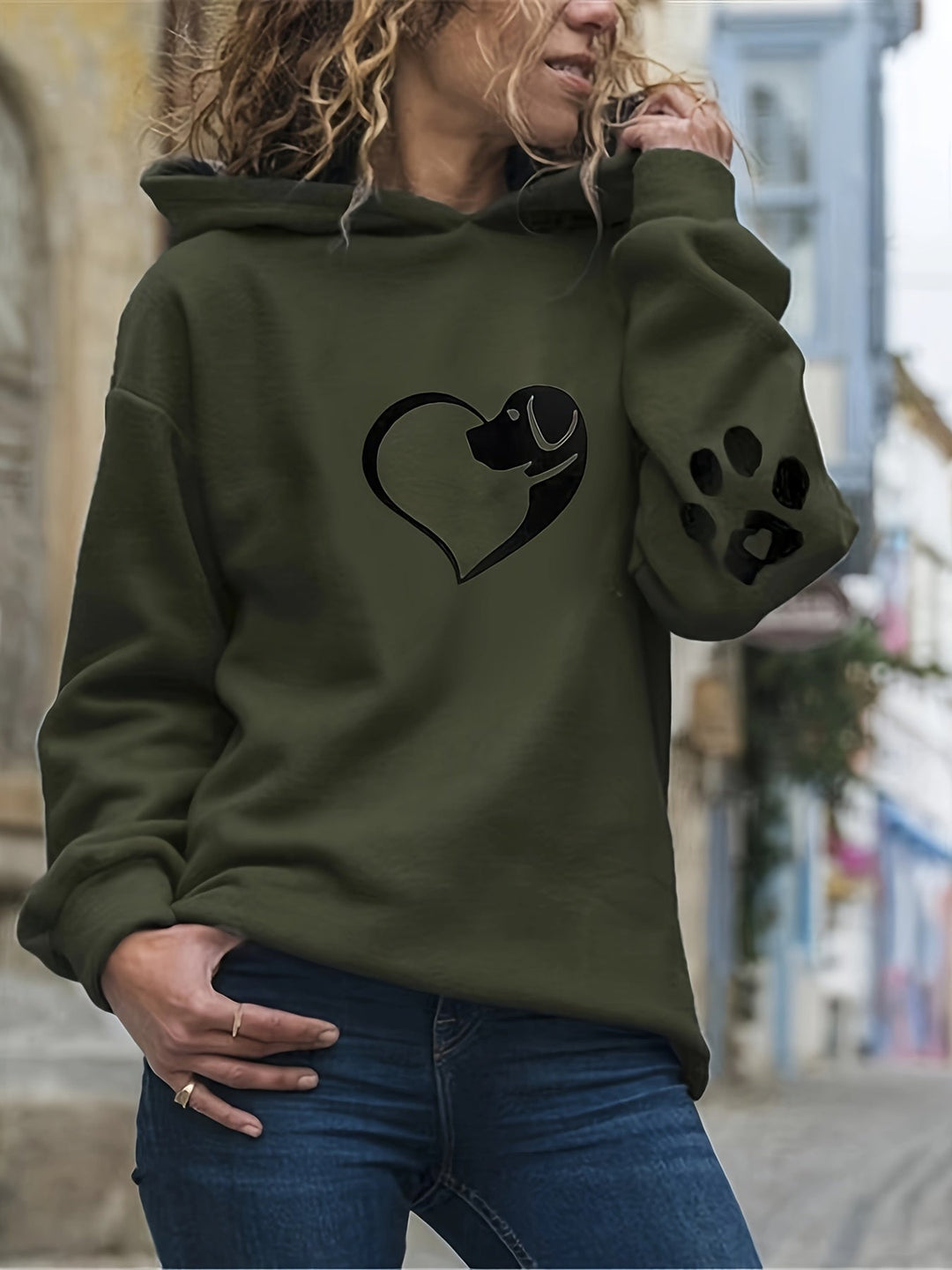 Damen-Kapuzenpullover mit Hundemotiv und Pfote