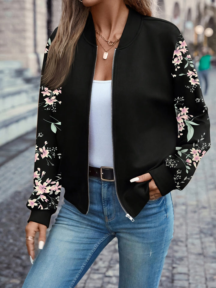 Damen Bomberjacke mit floralen Ärmeln