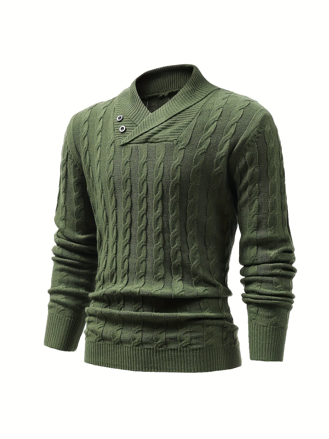Stilvoller Strickpullover mit Zopfmuster und Knopfkragen
