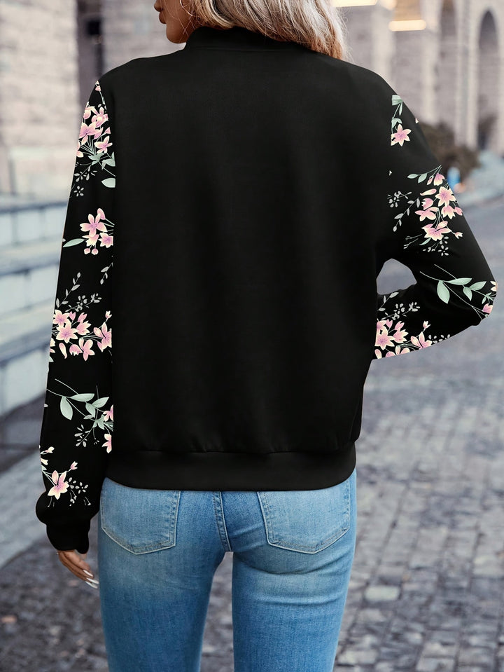 Damen Bomberjacke mit floralen Ärmeln