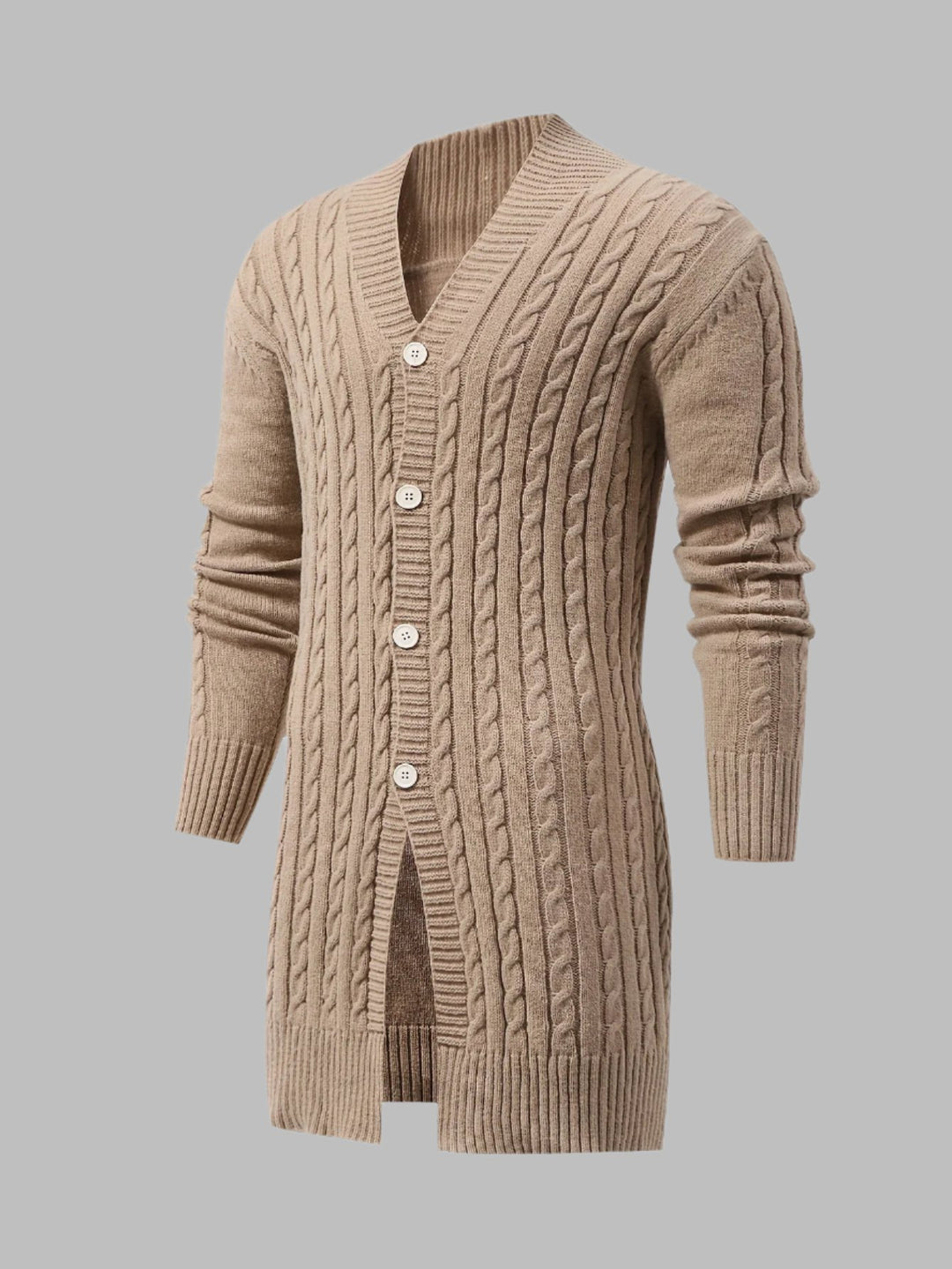 Langer Herren-Cardigan mit Zopfmuster und Knöpfen