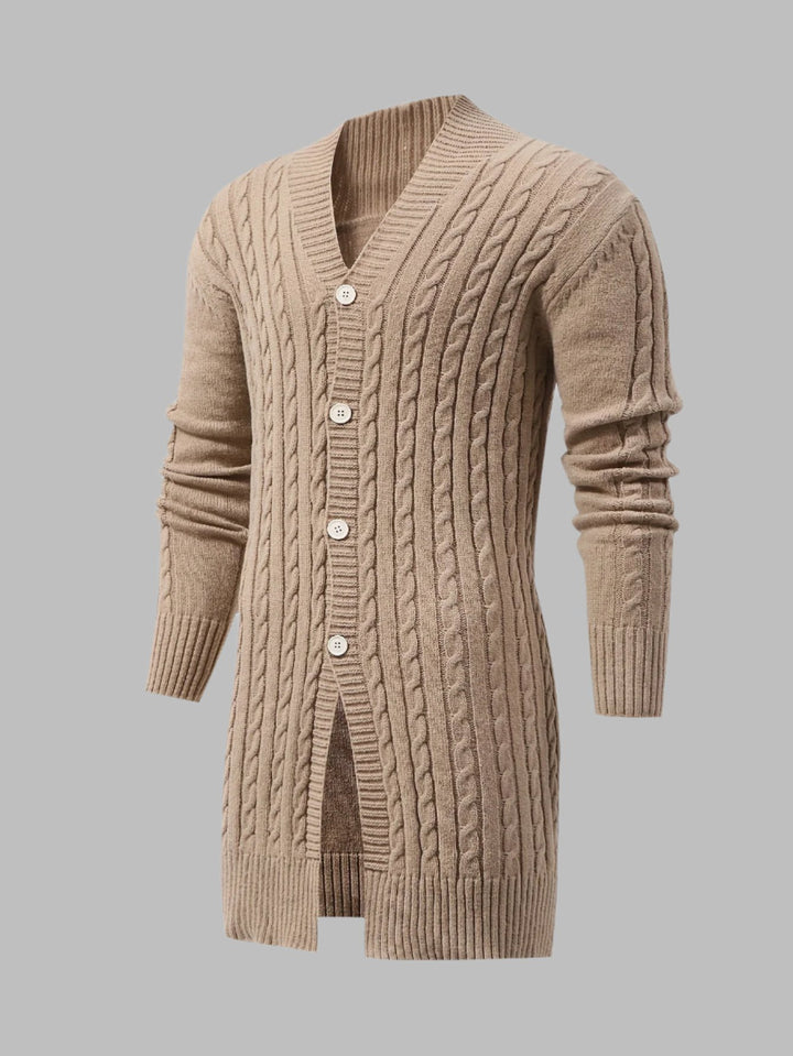 Langer Herren-Cardigan mit Zopfmuster und Knöpfen