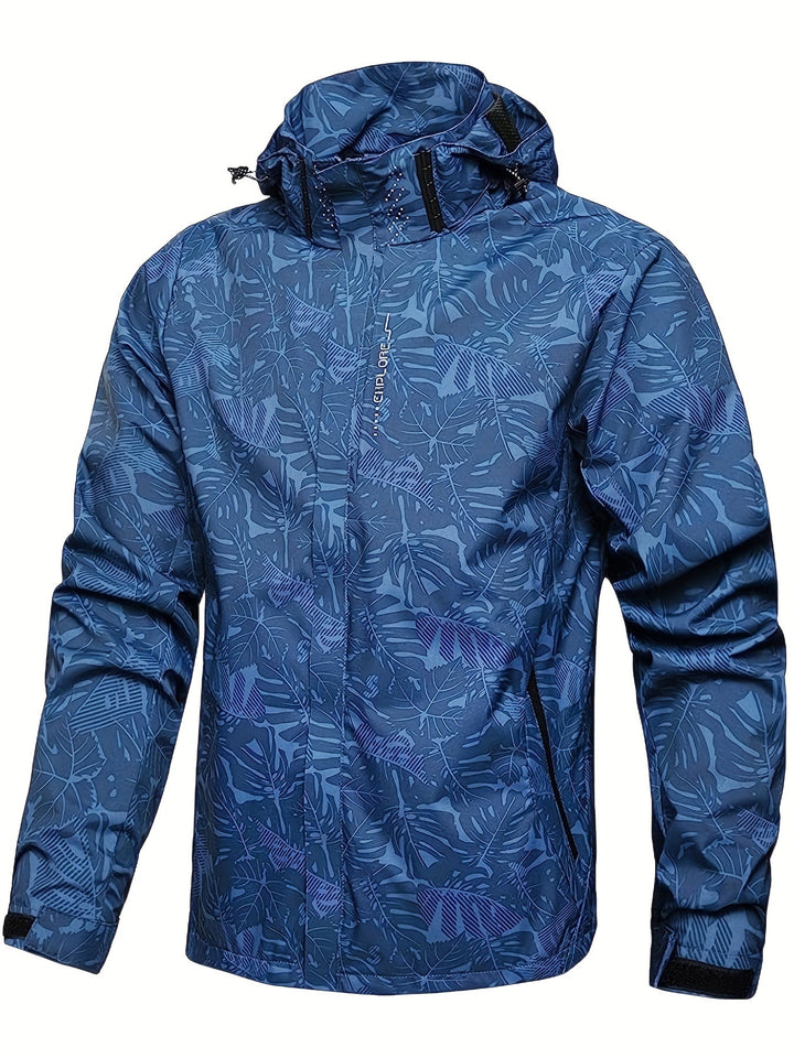 Herren Übergangsjacke wasserdicht mit Kapuze und Blättermuster