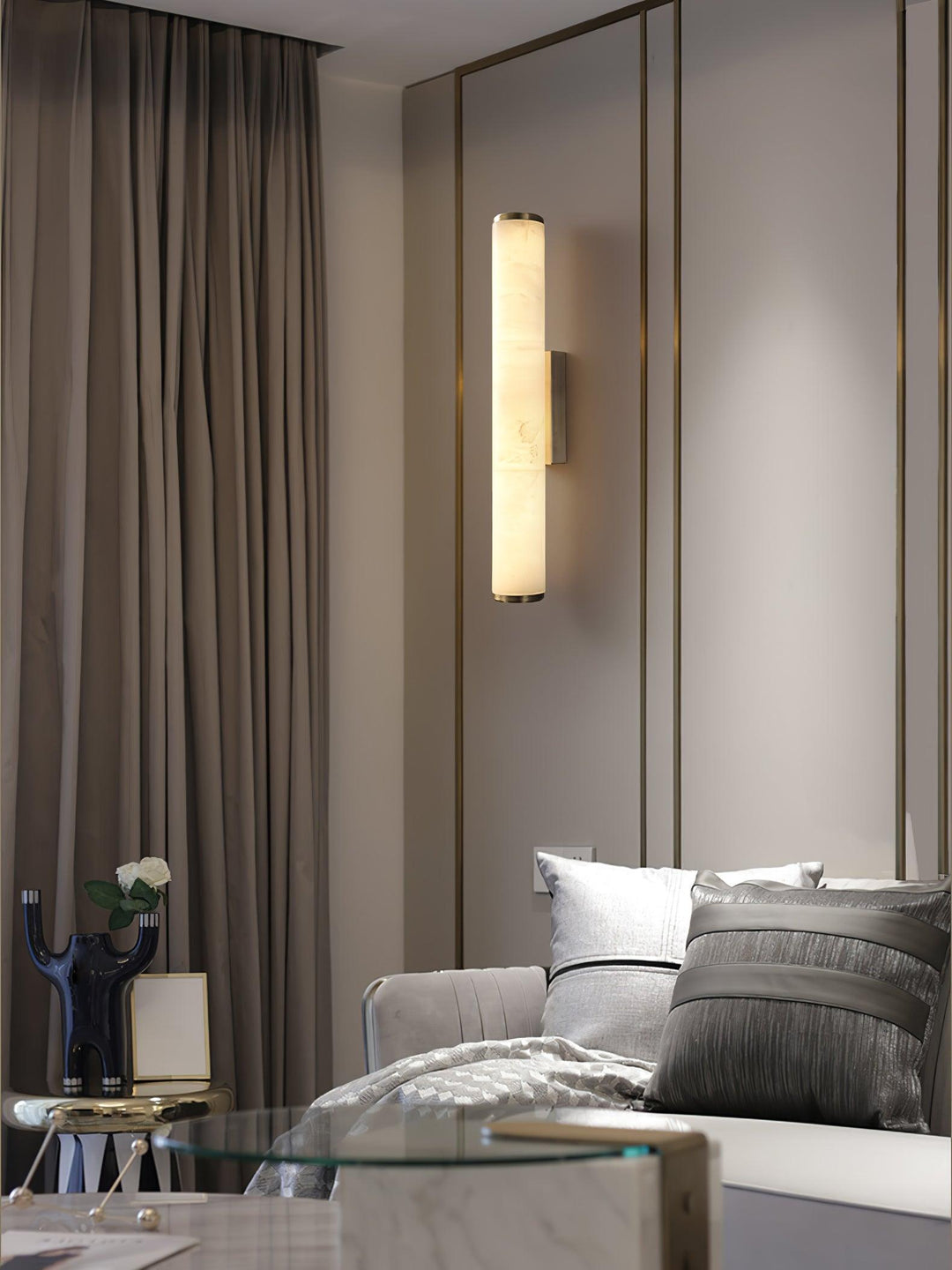Moderne LED-Wandleuchte mit Alabasterschirm – elegante Wandlampe für Schlafzimmer und Wohnzimmer