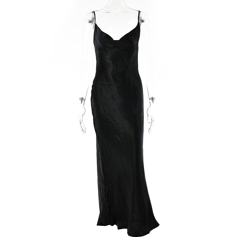 Midikleid aus Satin mit tiefem Rückenausschnitt und zarten Trägern