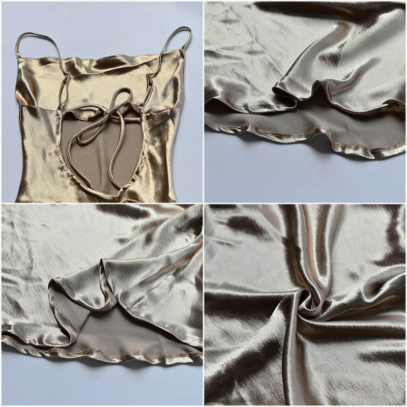 Midikleid aus Satin mit tiefem Rückenausschnitt und zarten Trägern