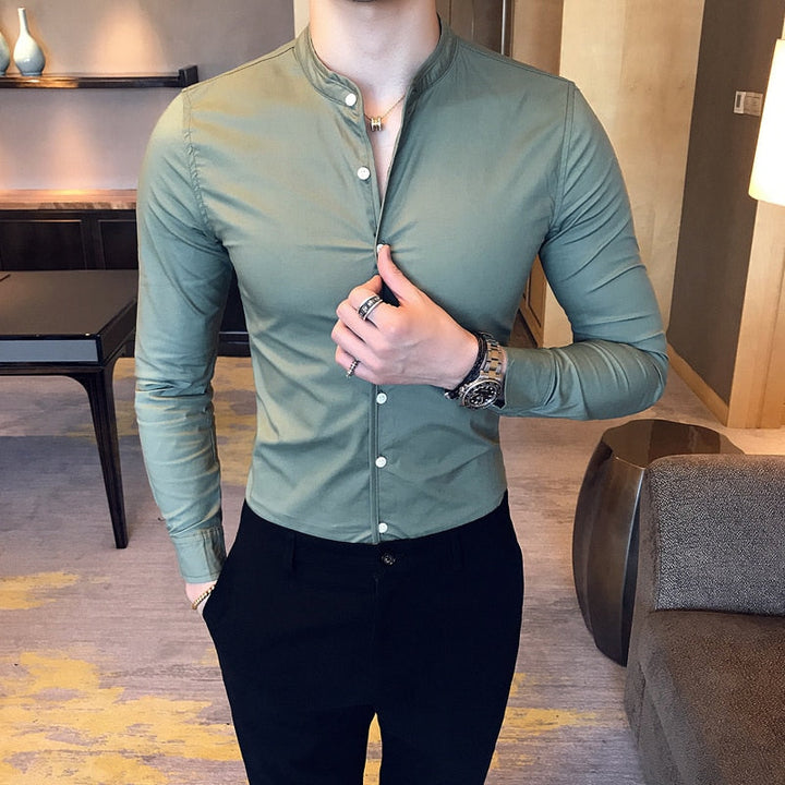 Langärmeliges Slim Fit Hemd mit Stehkragen für Herren