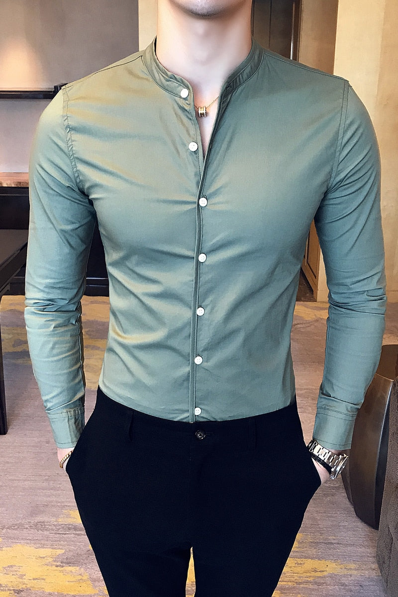 Langärmeliges Slim Fit Hemd mit Stehkragen für Herren