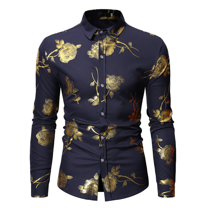 Elegantes Herrenhemd mit Goldblumenmuster