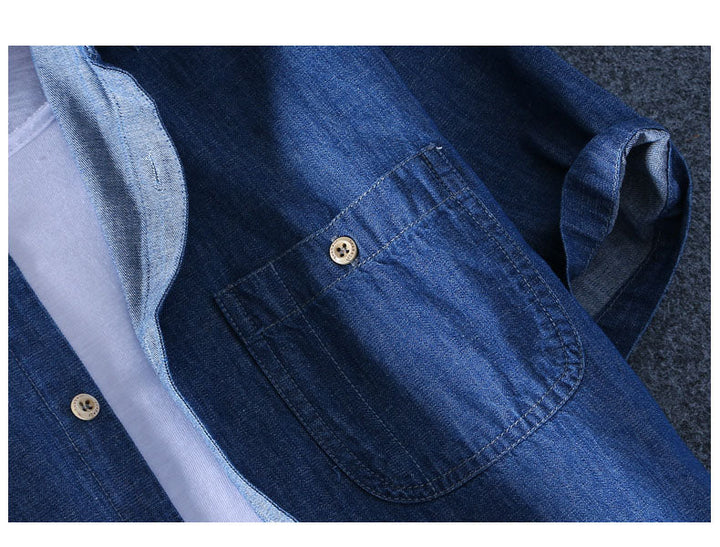 Herren Kurzarm-Jeanshemd mit praktischen Taschen