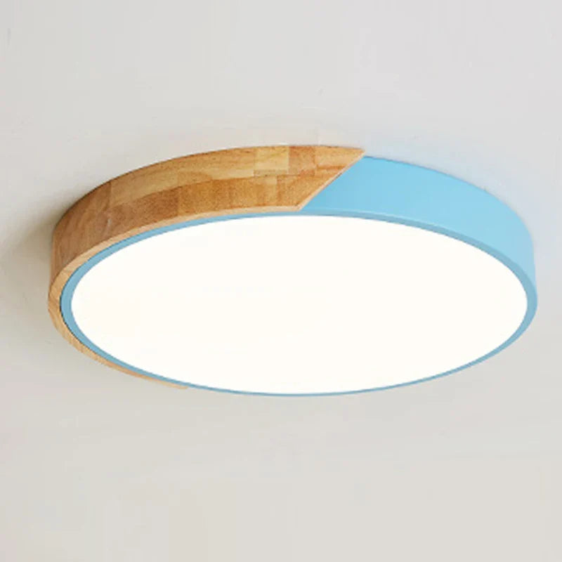 Moderne runde LED-Deckenleuchte mit Holzakzent