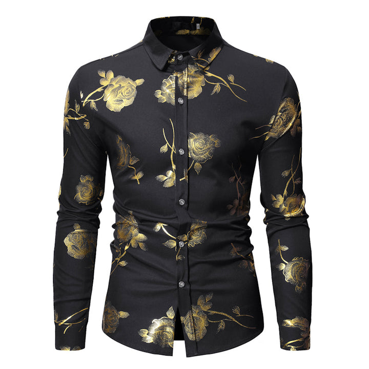 Elegantes Herrenhemd mit Goldblumenmuster