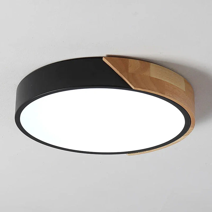 Moderne runde LED-Deckenleuchte mit Holzakzent