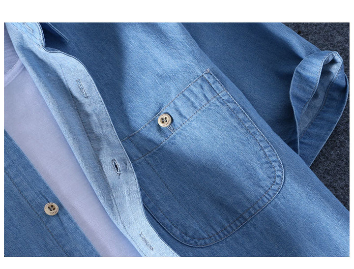 Herren Kurzarm-Jeanshemd mit praktischen Taschen