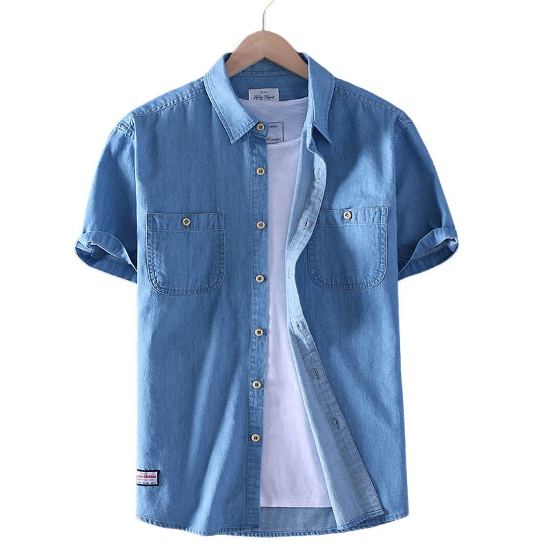 Herren Kurzarm-Jeanshemd mit praktischen Taschen