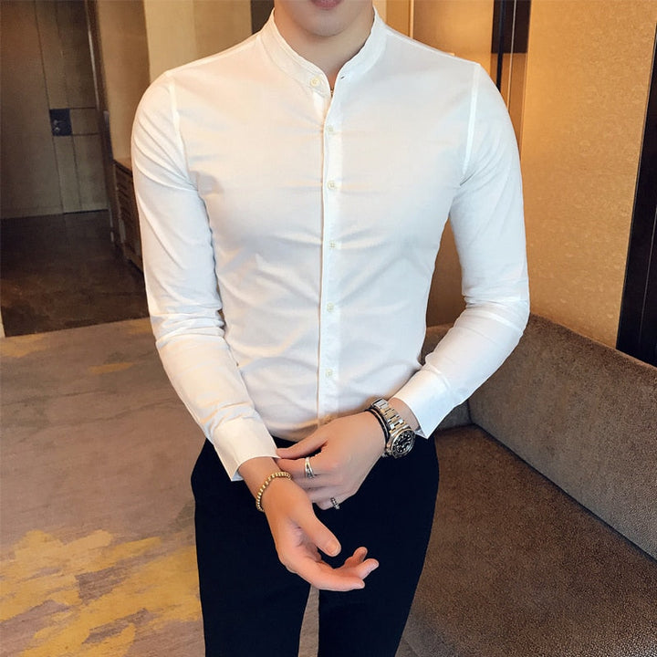 Langärmeliges Slim Fit Hemd mit Stehkragen für Herren