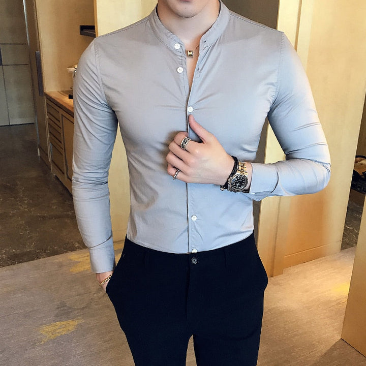 Langärmeliges Slim Fit Hemd mit Stehkragen für Herren