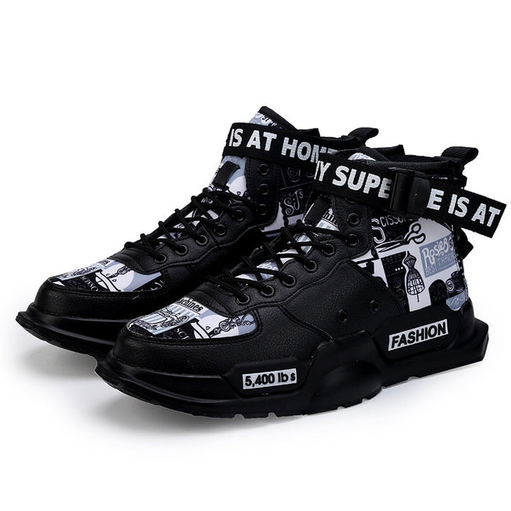 Extravagante Herren-Sneakers mit Riemen und Grafik