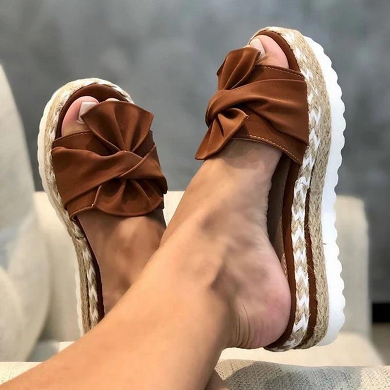 Damen Sommer Schleife Plattform Sandalen