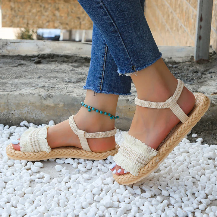 Damensandalen mit Espadrille-Sohle mit Fransen