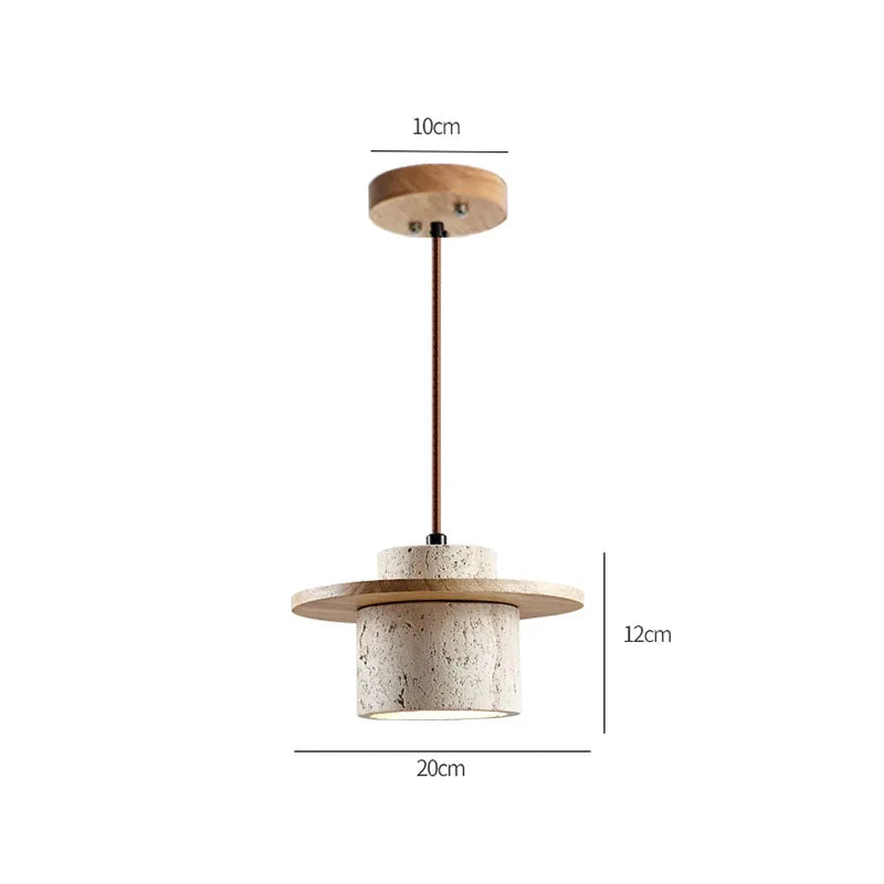 Moderne Pendelleuchte aus Travertin und Holz