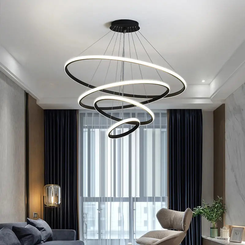 Moderne LED-Pendelleuchte mit 3D-Ringkomposition