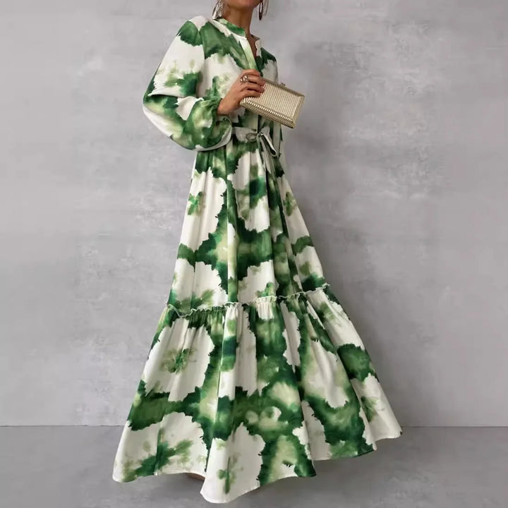 Maxikleid mit Bindegürtel und Tie-Dye-Muster aus leichter Viskose