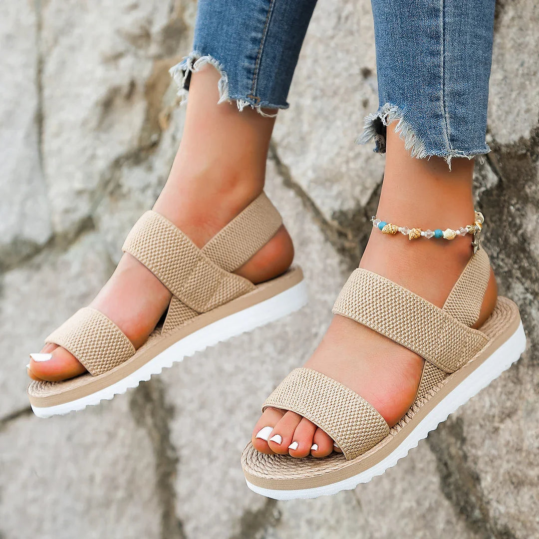 Damensandalen mit Sportsohle und Textilriemen