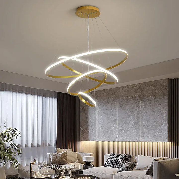 Moderne LED-Pendelleuchte mit 3D-Ringkomposition