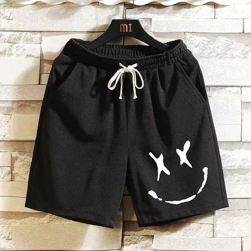 Herren-Trainingsshorts mit elastischem Bund und Smiley-Grafik