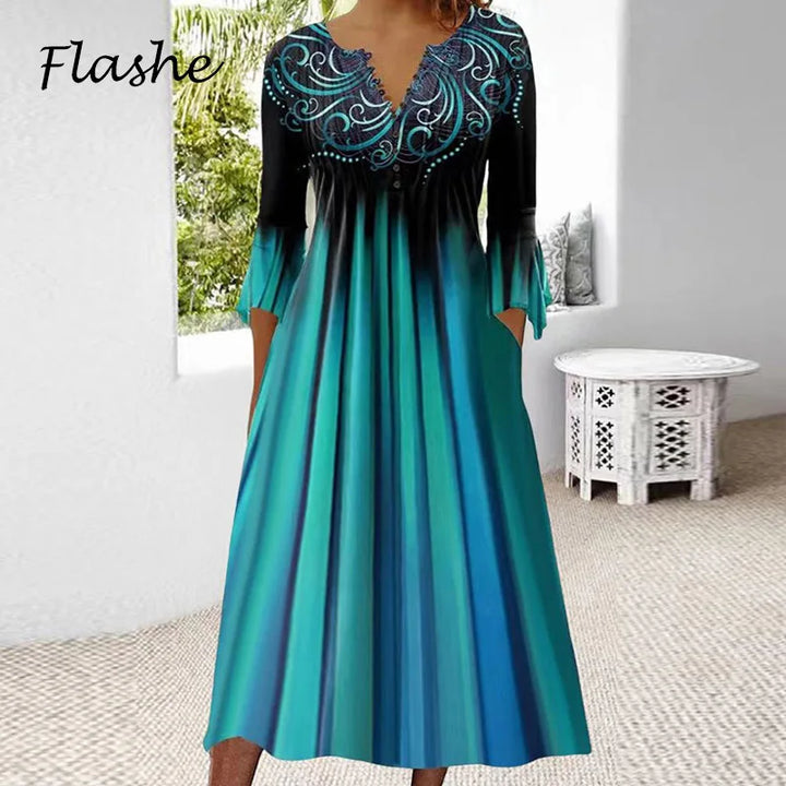 Stylisches Maxikleid mit gemustertem Ausschnitt