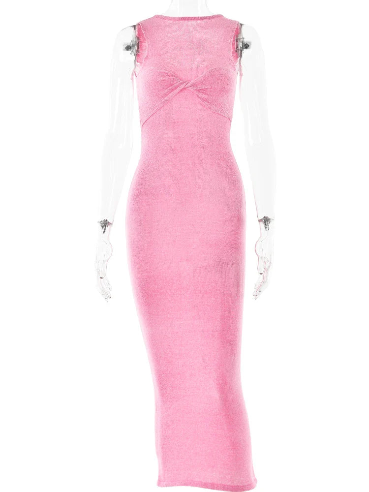 Damen Maxikleid mit Schleife und ärmellos