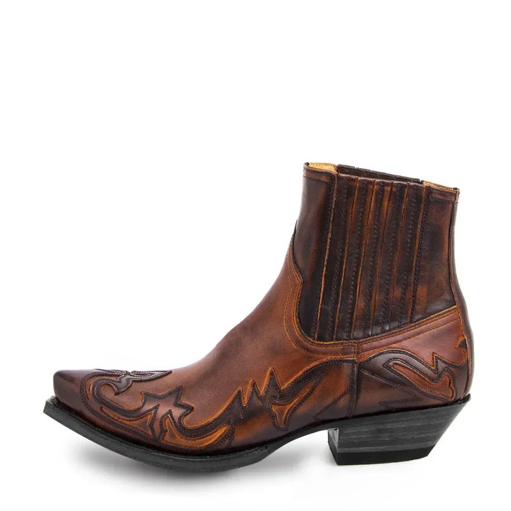 Unisex-Cowboystiefeletten aus Kunstleder mit Western-Prägung