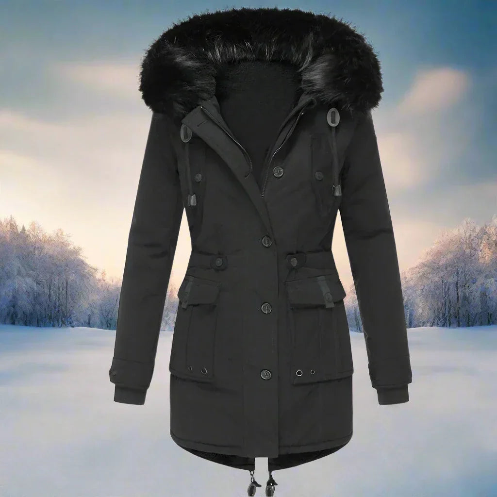 Damen-Winterparka mit Kapuze und Fellbesatz