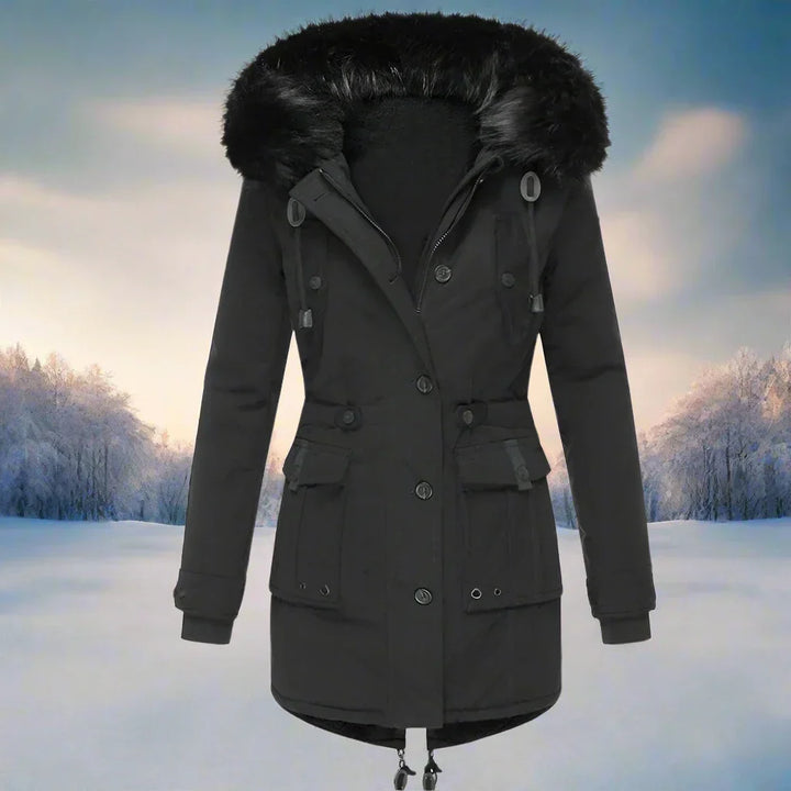 Damen-Winterparka mit Kapuze und Fellbesatz