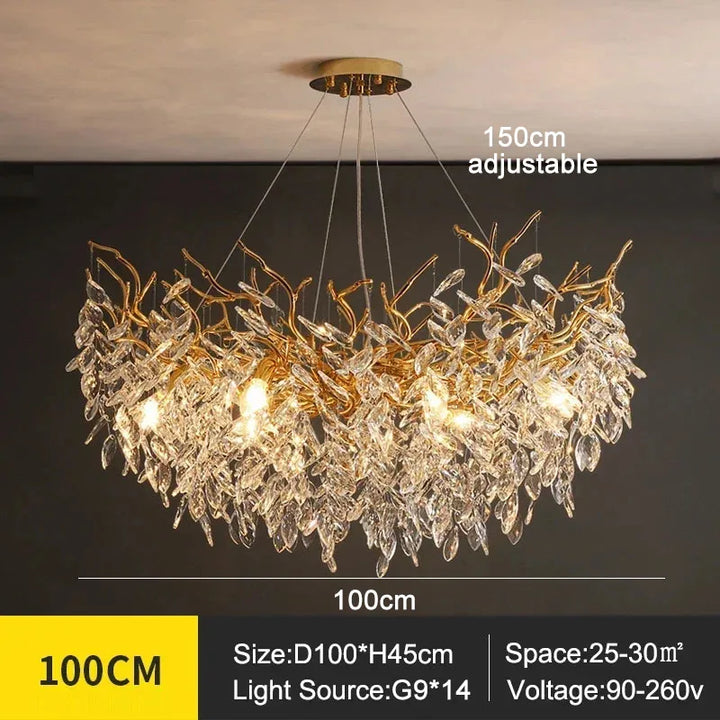 Kronleuchter mit Kristallblättern – elegantes Astdesign
